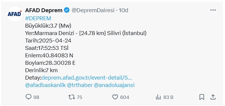 İstanbul'da korkutan artçı sarsıntı! Mega şehir 3.7'yle sallandı