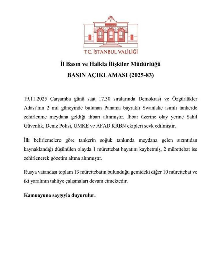 İstanbul'da yine can kaybı! İstanbul açıklarında panik! Gemide zehirlenme: 1 ölü 2 kişi hastanede