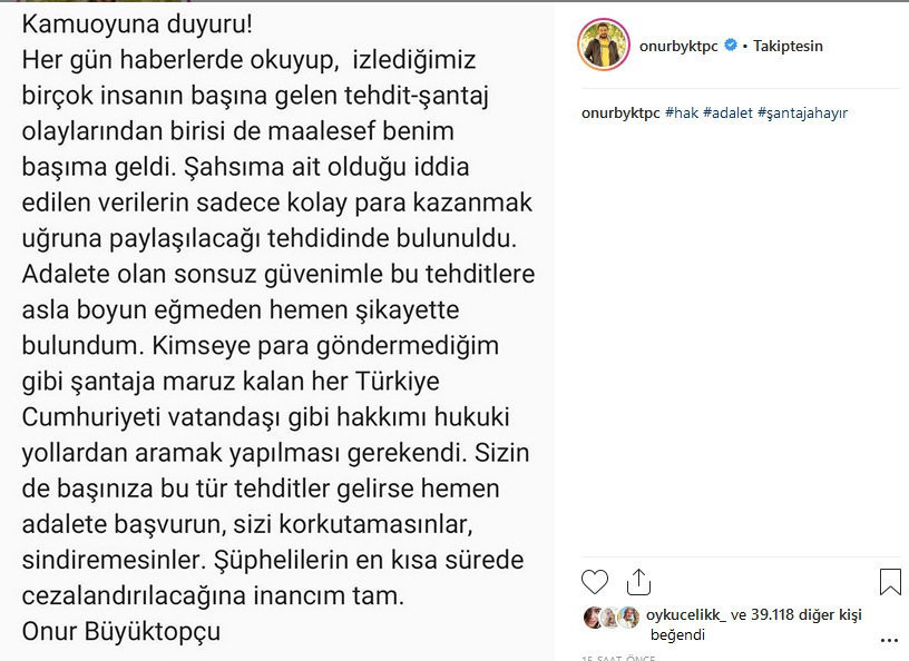 Onur Büyüktopçu'ya özel görüntüleriyle şantaj!