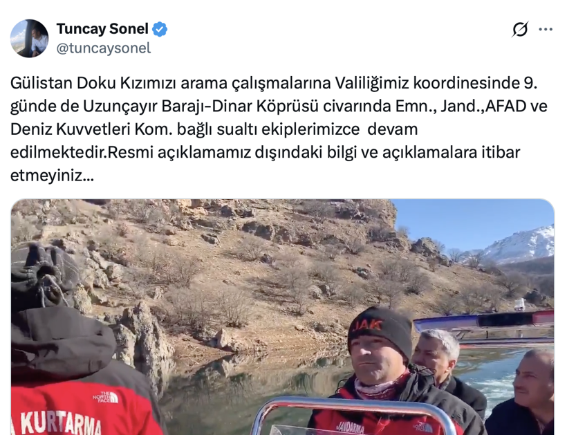 Tuncay Sonel'in Gülistan Doku'nun arama çalışmalarına katıldığı görüntüler ortaya çıktı