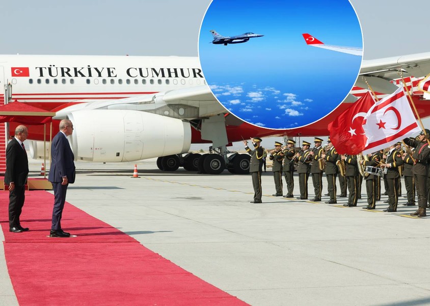 Cumhurbaşkanı Erdoğan, 51. yıl töreni için Kıbrıs'ta... Uçuşa  F-16'lar da eşlik etti