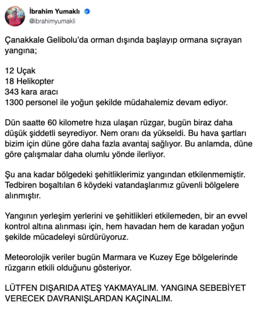 Bakan Yumaklı: Gelibolu’daki yangına 12 uçak ve 1.300 personelle müdahale ediliyor - Resim : 2