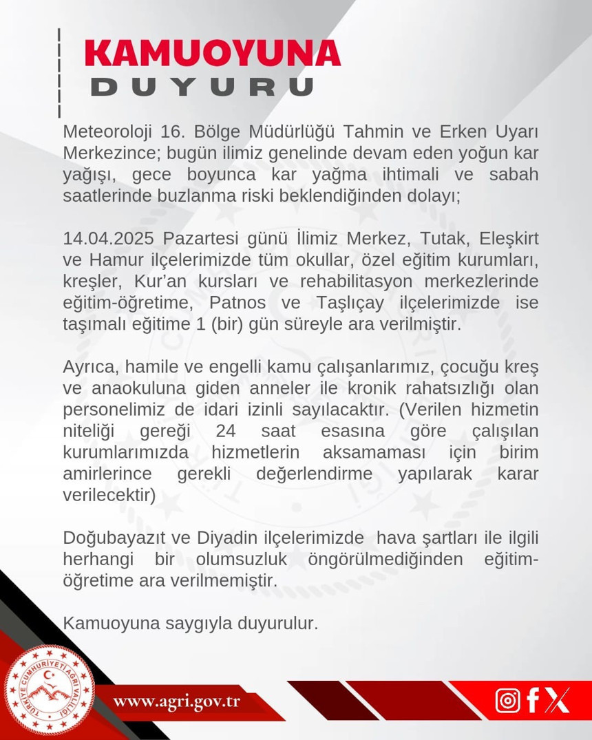 Nisan'da kar bereketi! Ağrı'da eğitime bir günlük ara verildi