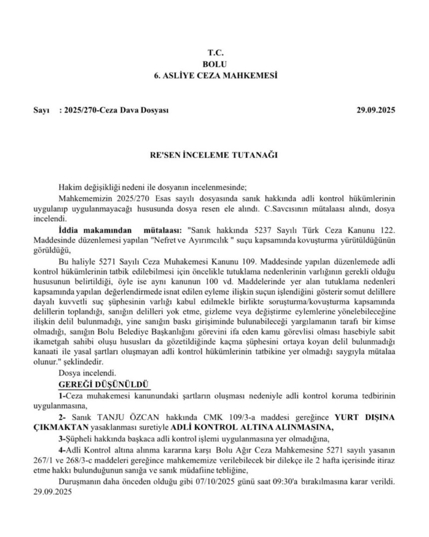 Tanju Özcan hakkında yurt dışına çıkış yasağı kararı verildi
