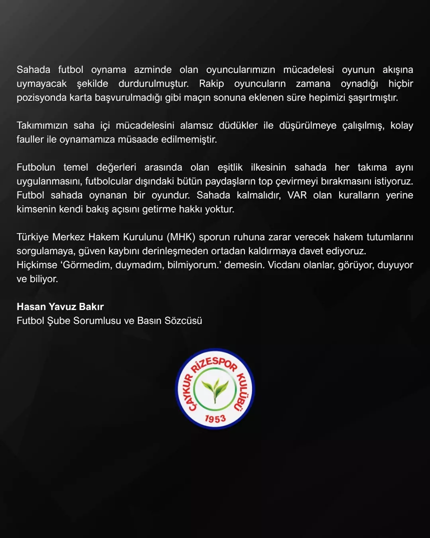 Çaykur Rizespor kulübü gece yarısı ateş püskürdü: Marifet racon kesmekte mi? - Resim : 2
