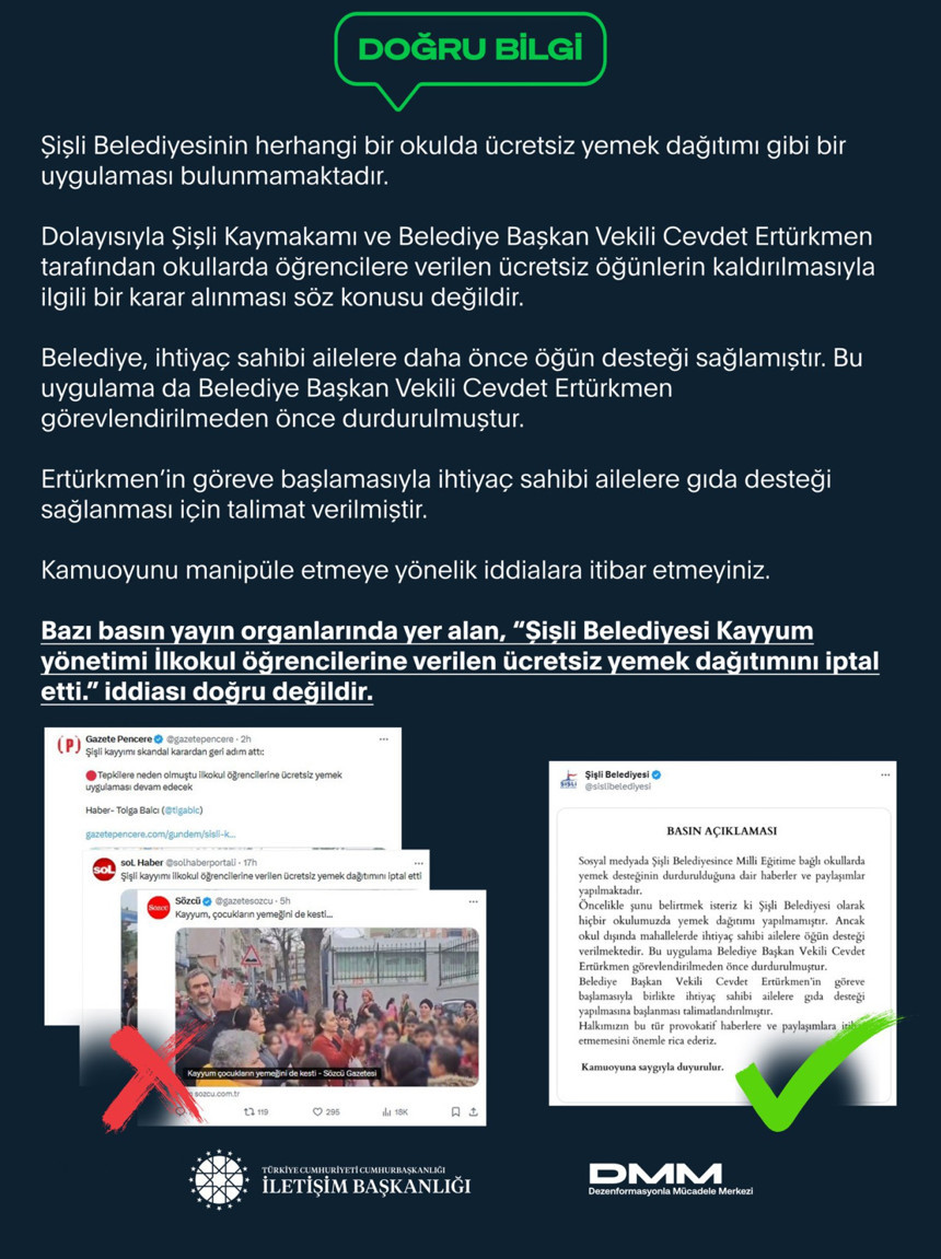 Şişli Belediyesi Kayyum yönetimi ilkokul öğrencilerine verilen ücretsiz yemek dağıtımını iptal etti, iddiasına yalanlama