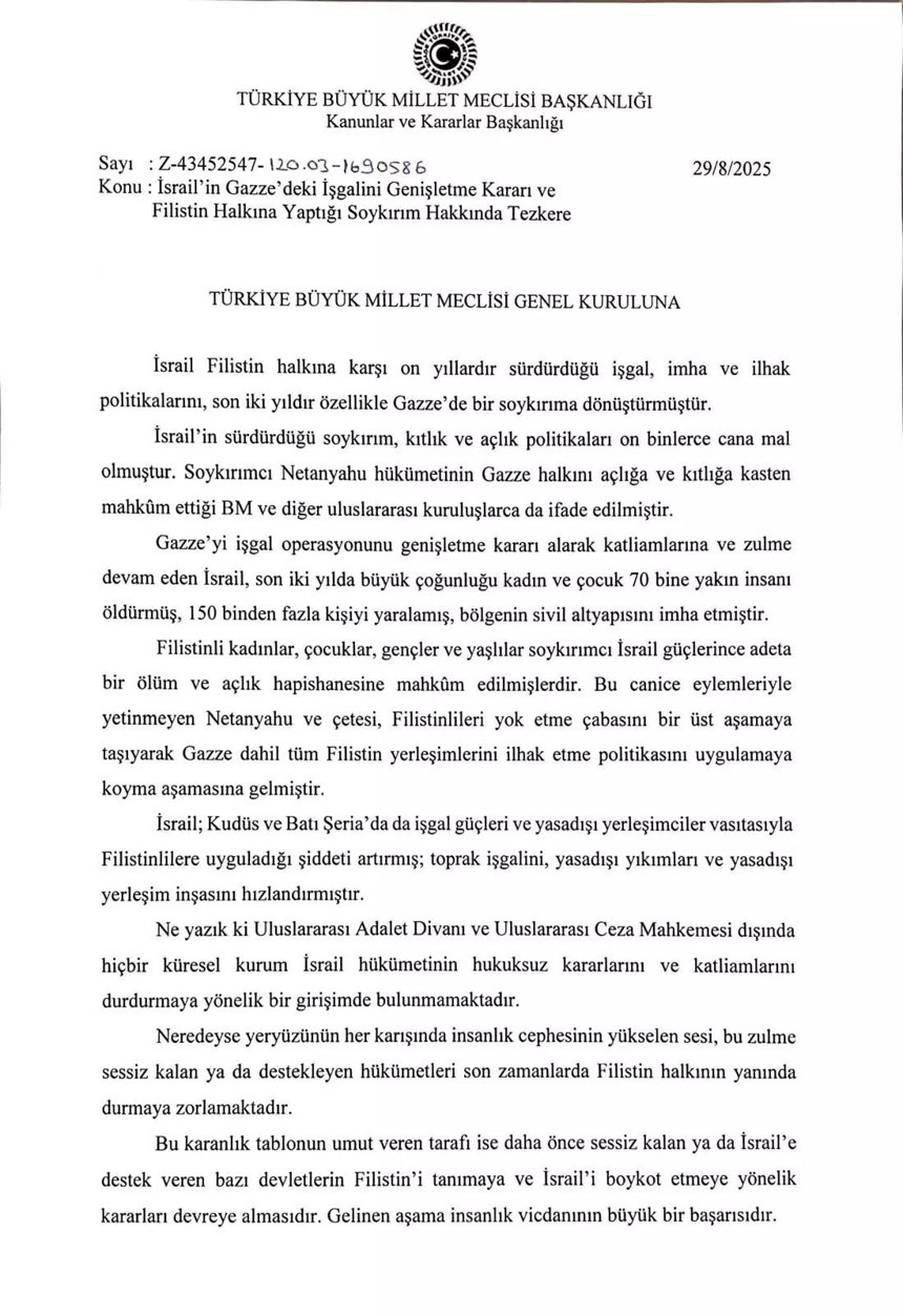 Gazze Tezkeresi TBMM'de kabul edildi