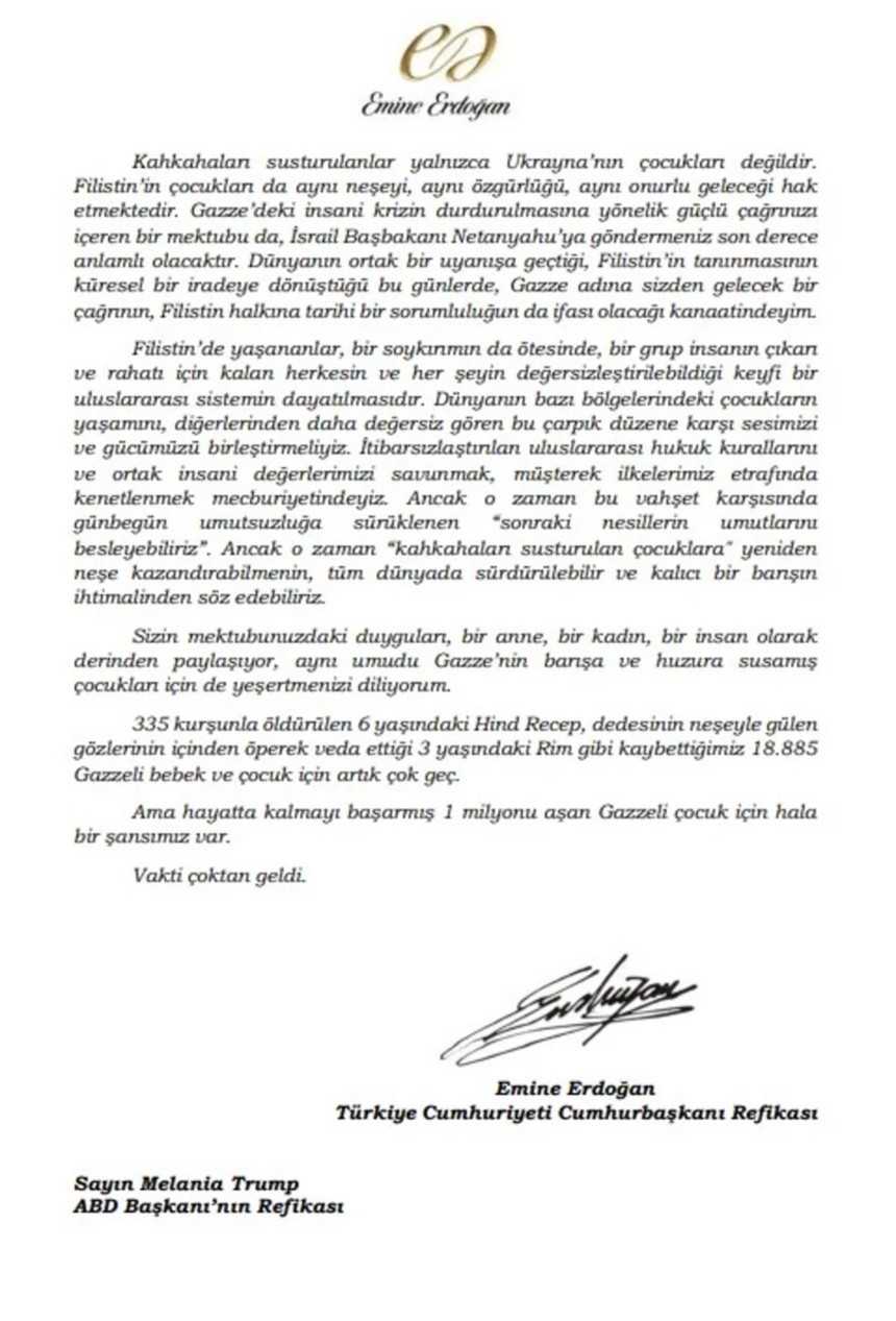 Keşke Gazze için de bir şey yapsan… Emine Erdoğan'dan Melania Trump'a Gazze mektubu - Resim : 4