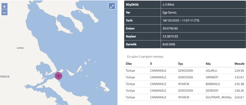Ege'de 4.3 büyüklüğünde deprem