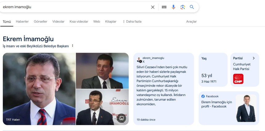 Google, Ekrem İmamoğlu'nun 'İstanbul Büyükşehir Belediye Başkanı' unvanını kaldırdı