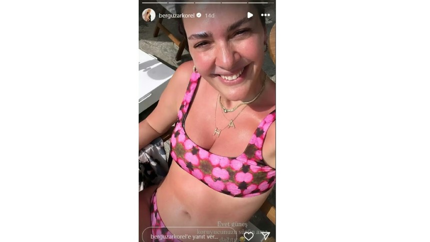 Bergüzar Korel'den nefes kesen bikinili poz! Adeta iğne ipliğe döndü