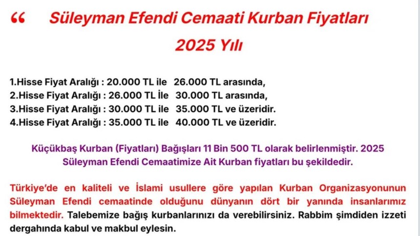 Süleymancılar'ın kurban oyunu! Cemaat üyesinden itiraflar: Hisse bedelinin 2 katı para topluyorlar