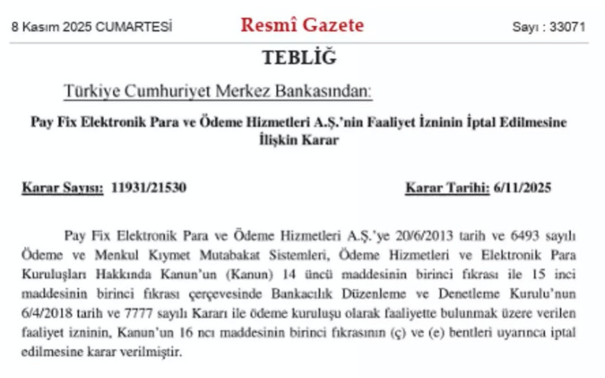 Kara para aklama suçlarına bulaşmışlardı! Merkez Bankası Pay Fix, İninal ve Aypara'nın lisansları iptal etti