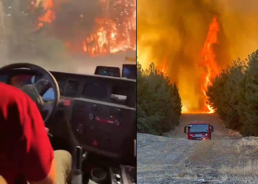 Alevlerin arasında kaldılar! Hayatını hiçe sayan kahraman orman ekibi son anda kurtuldu