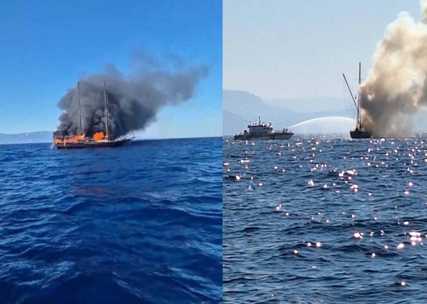 Bodrum'da 27 metrelik turist dolu tekne önce yandı, sonra battı! 13 kişi son anda tahliye edildi