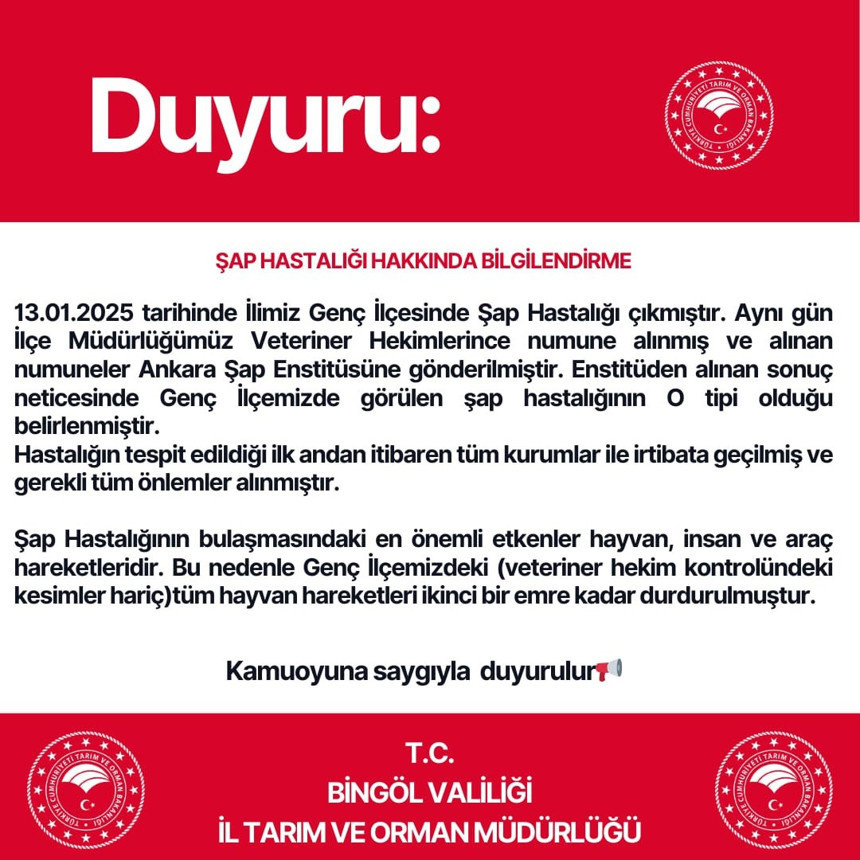 Dün Elazığ bugün Bingöl! Korkulan hastalık yayılıyor! Bir ilde daha karantina kararı! 21 gün sürecek...