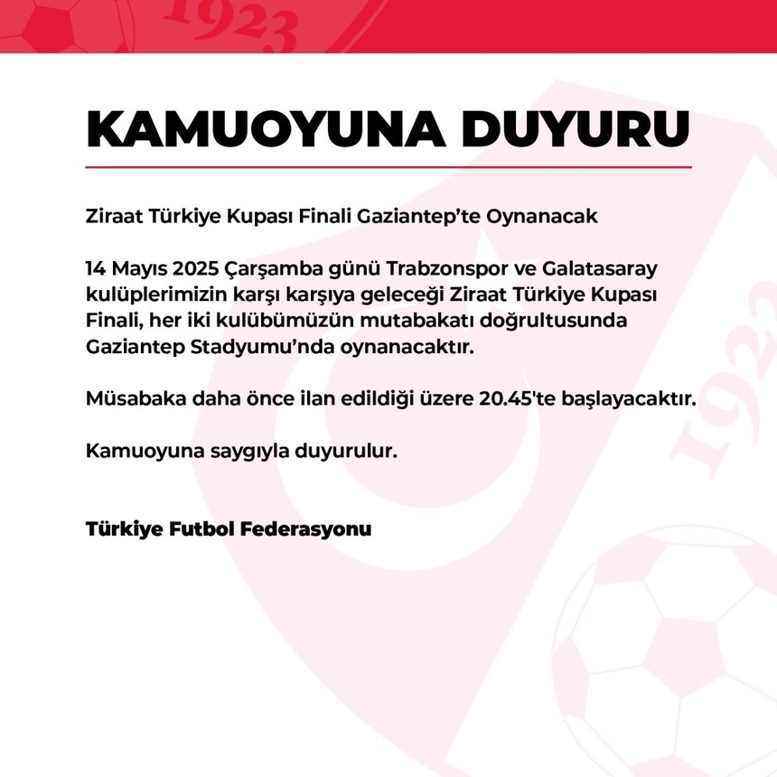 TFF duyurdu: Türkiye Kupası finalinin oynanacağı şehir belli oldu!