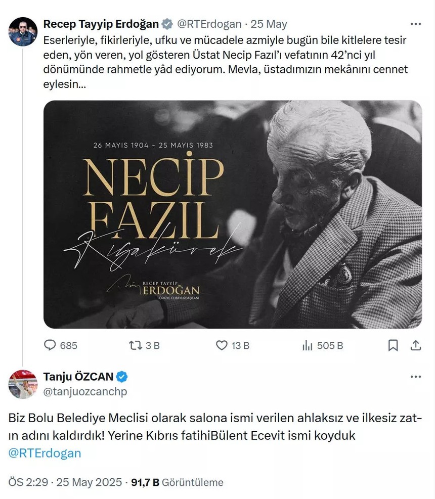 CHP’li Tanju Özcan büyük Türk şairi Necip Fazıl Kısakürek’e kin kustu