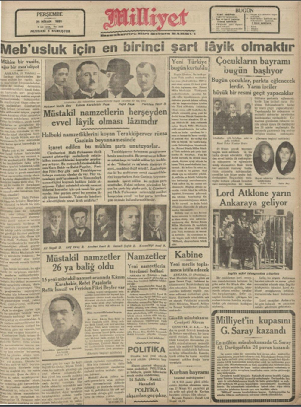 Tarihte 23 Nisan gazete manşetleri - Sayfa 20