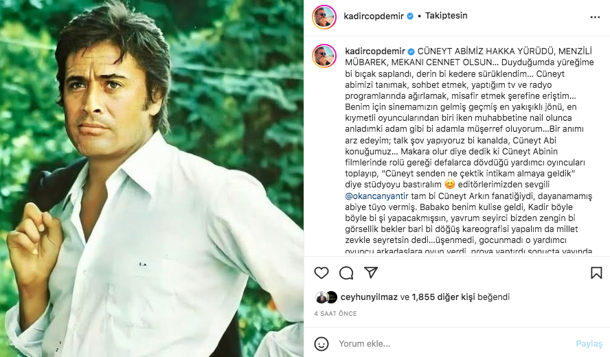 Yeşilçam'ın usta ismi hayata veda etti! Sanat camiasının ünlü isimlerinden Cüneyt Arkın paylaşımları - Sayfa 13