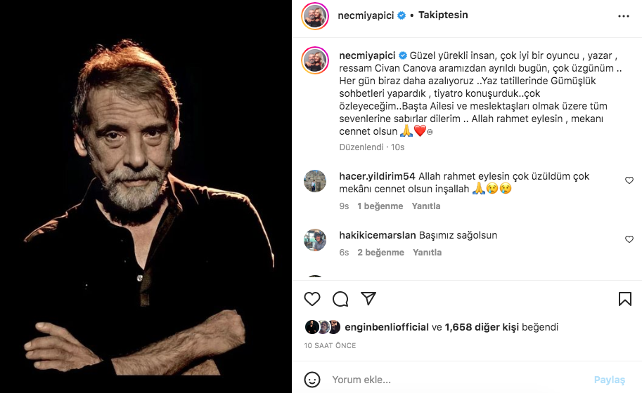 Civan Canova vefatıyla sanat camiasını yasa boğdu! Acı haberin ardından ünlüler üzüntülerini dile getirdiler - Sayfa 13