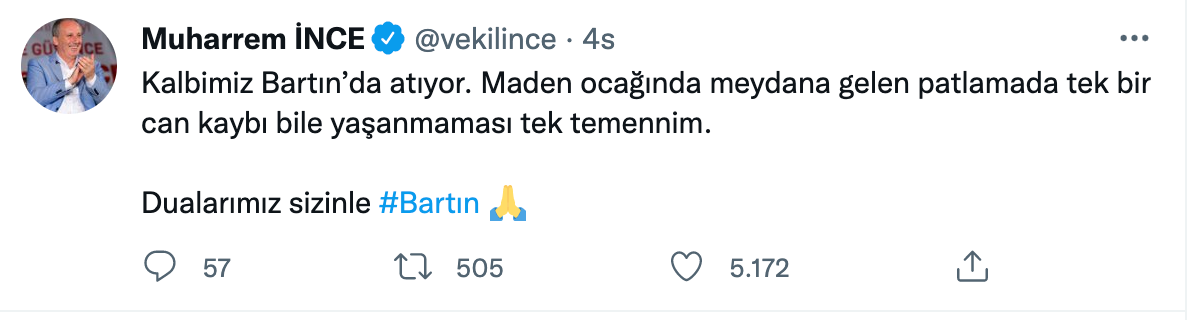 Bartın’da yaşanan patlamanın ardından siyasiler ‘başsağlığı’ mesajı yayımladı - Sayfa 9