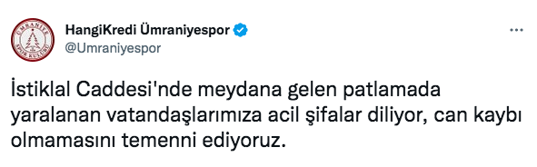 Spor kulüplerinden Taksim'deki patlamaya ilişkin kınama mesajları - Sayfa 5