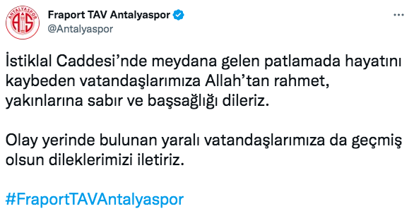 Spor kulüplerinden Taksim'deki patlamaya ilişkin kınama mesajları - Sayfa 9