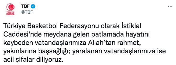 Spor kulüplerinden Taksim'deki patlamaya ilişkin kınama mesajları - Sayfa 11
