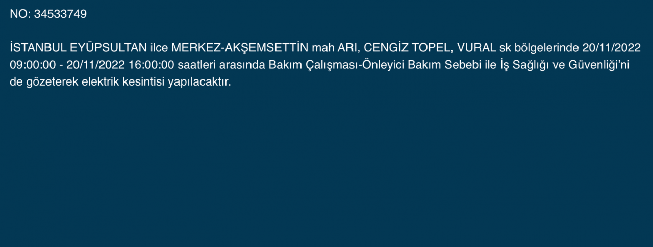 İstanbul’da 20 ilçede elektrikler kesilecek (20 KASIM PAZAR 2022) - Sayfa 11