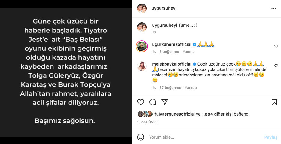 Tolga Güleryüz, Burak Topçu ve Özgür Karataş'ın hayatını kaybettiği Amasya'daki korkunç kazanın ardından ünlü isimlerden taziye mesajları - Sayfa 25