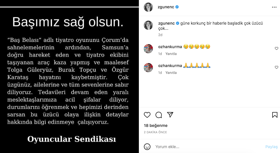 Tolga Güleryüz, Burak Topçu ve Özgür Karataş'ın hayatını kaybettiği Amasya'daki korkunç kazanın ardından ünlü isimlerden taziye mesajları - Sayfa 21