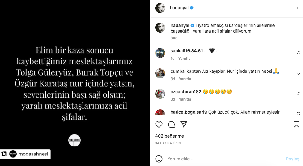 Tolga Güleryüz, Burak Topçu ve Özgür Karataş'ın hayatını kaybettiği Amasya'daki korkunç kazanın ardından ünlü isimlerden taziye mesajları - Sayfa 15
