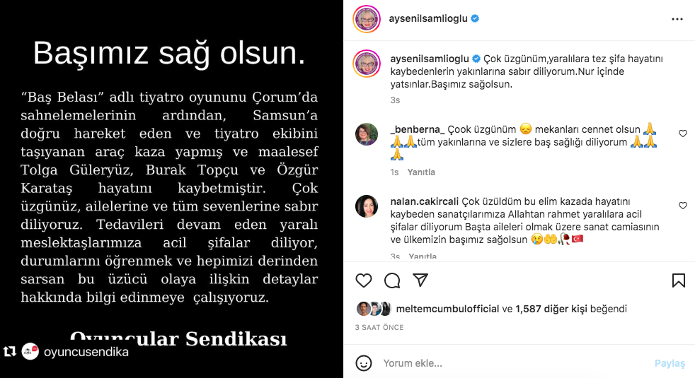 Tolga Güleryüz, Burak Topçu ve Özgür Karataş'ın hayatını kaybettiği Amasya'daki korkunç kazanın ardından ünlü isimlerden taziye mesajları - Sayfa 9