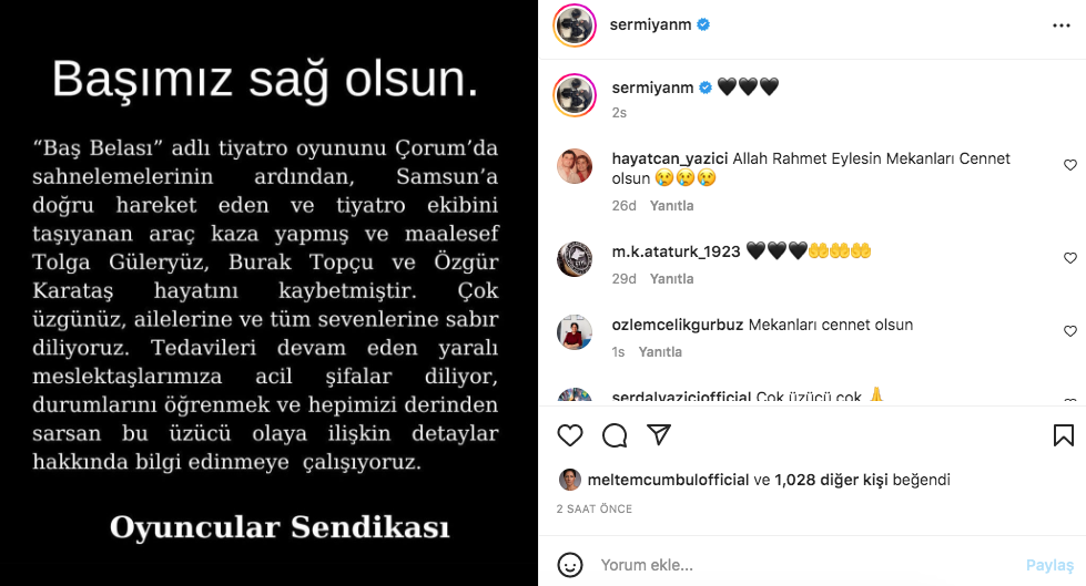 Tolga Güleryüz, Burak Topçu ve Özgür Karataş'ın hayatını kaybettiği Amasya'daki korkunç kazanın ardından ünlü isimlerden taziye mesajları - Sayfa 8