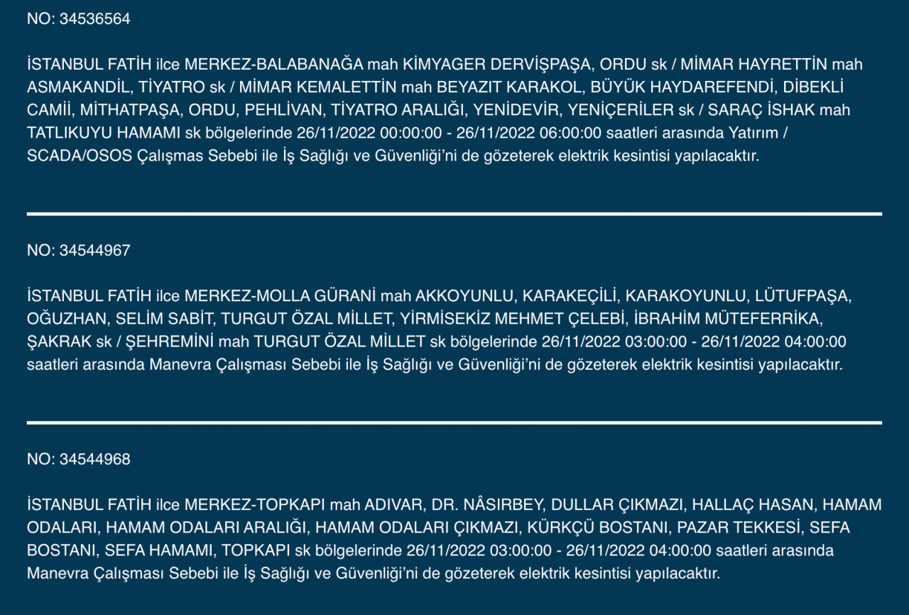 İstanbul’un bu ilçelerinde oturanlar dikkat! (26 KASIM CUMARTESİ) - Sayfa 19