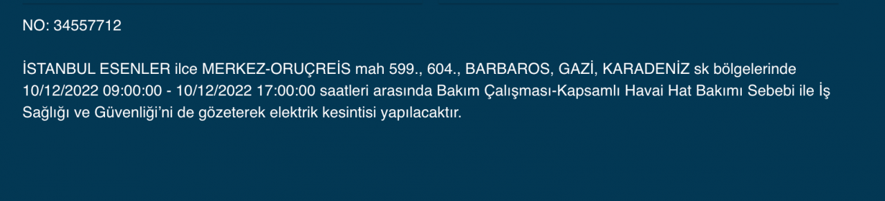 İstanbul’un 27 ilçesinde elektrik kesintisi (10 ARALIK) - Sayfa 10