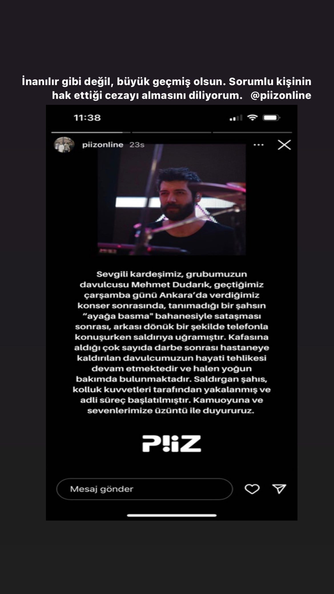 Ünlü isimler, Piiz'in davulcusu Mehmet Dudarık'ın uğradığı saldırıya sessiz kalmadı - Sayfa 8