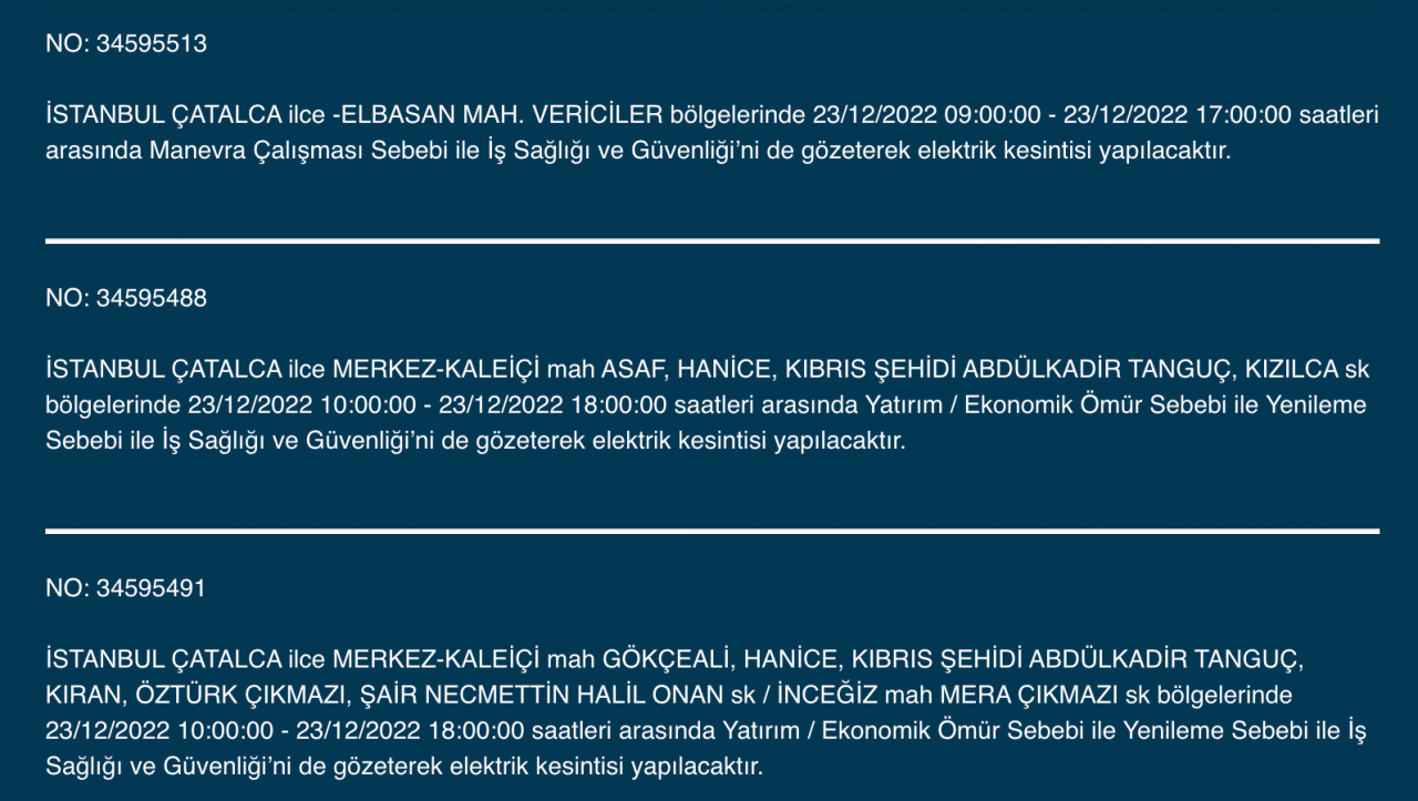 İstanbul’da geniş çaplı elektrik kesintisi (23 ARALIK) - Sayfa 7