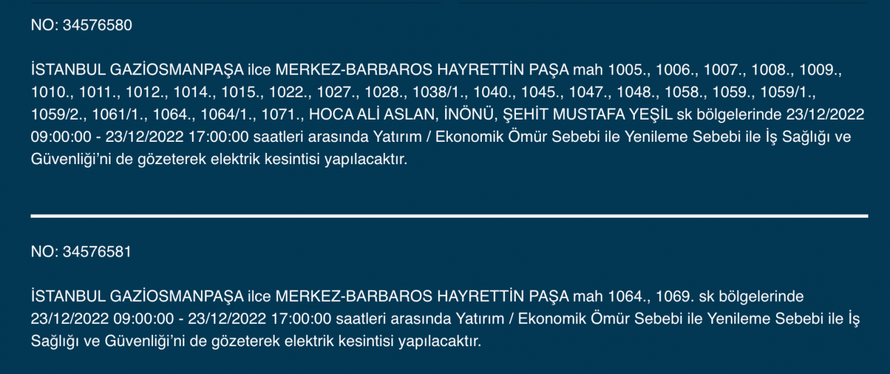 İstanbul’da geniş çaplı elektrik kesintisi (23 ARALIK) - Sayfa 12