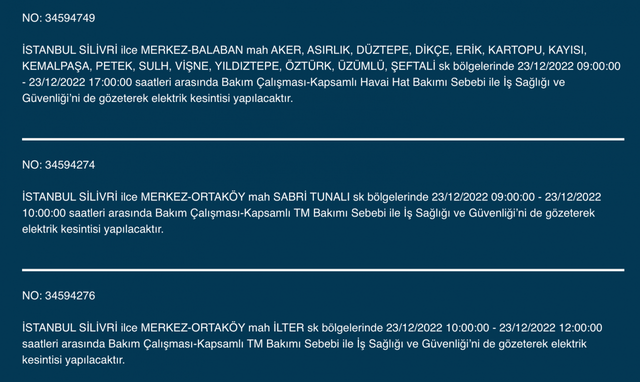 İstanbul’da geniş çaplı elektrik kesintisi (23 ARALIK) - Sayfa 17