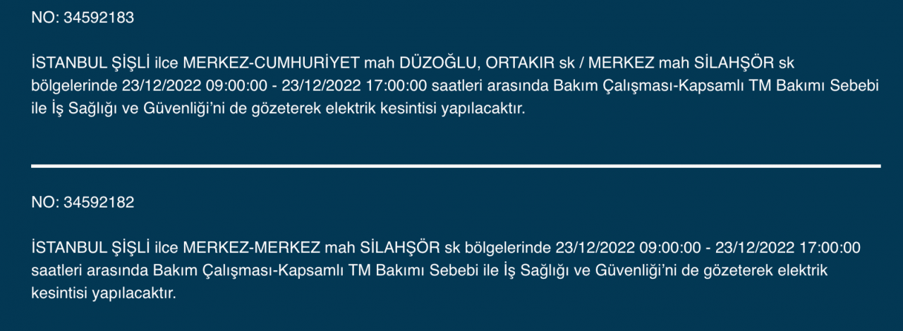 İstanbul’da geniş çaplı elektrik kesintisi (23 ARALIK) - Sayfa 19
