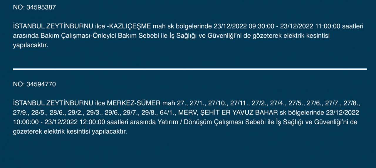 İstanbul’da geniş çaplı elektrik kesintisi (23 ARALIK) - Sayfa 21