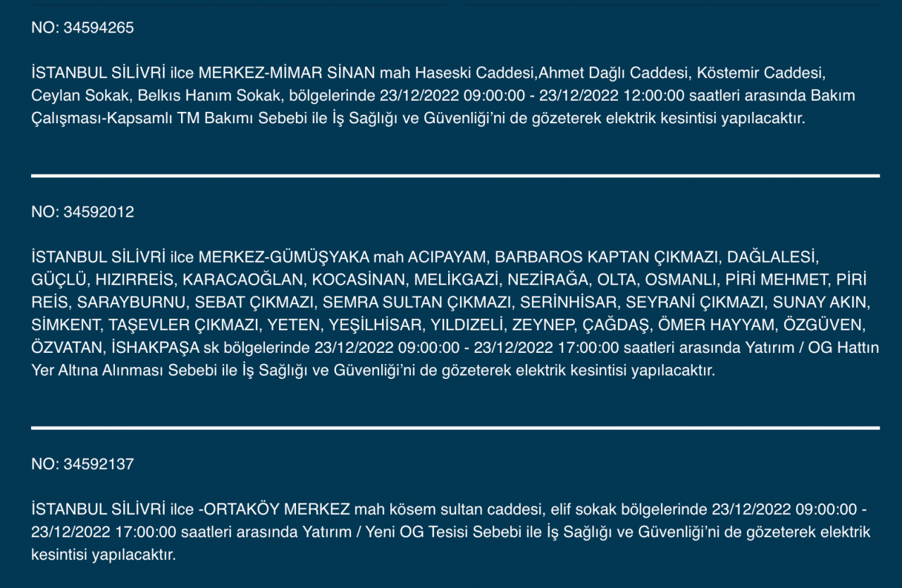 İstanbul’da geniş çaplı elektrik kesintisi (23 ARALIK) - Sayfa 16