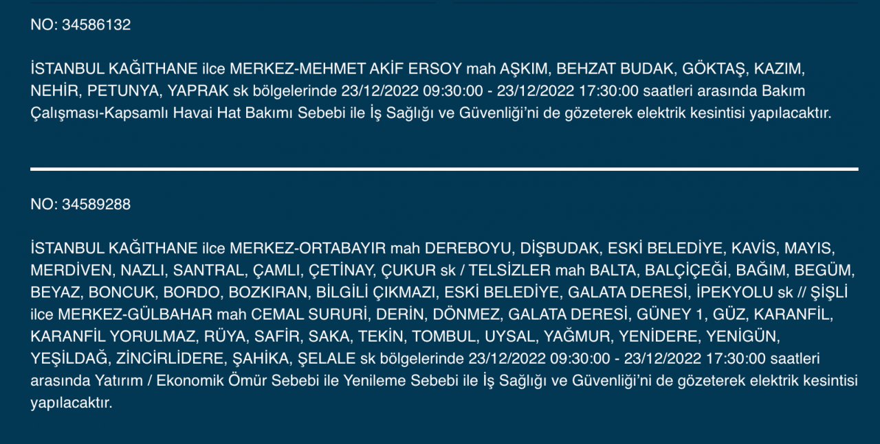 İstanbul’da geniş çaplı elektrik kesintisi (23 ARALIK) - Sayfa 13