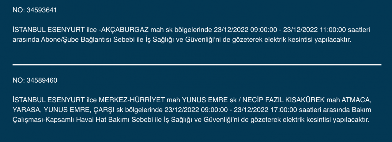 İstanbul’da geniş çaplı elektrik kesintisi (23 ARALIK) - Sayfa 10