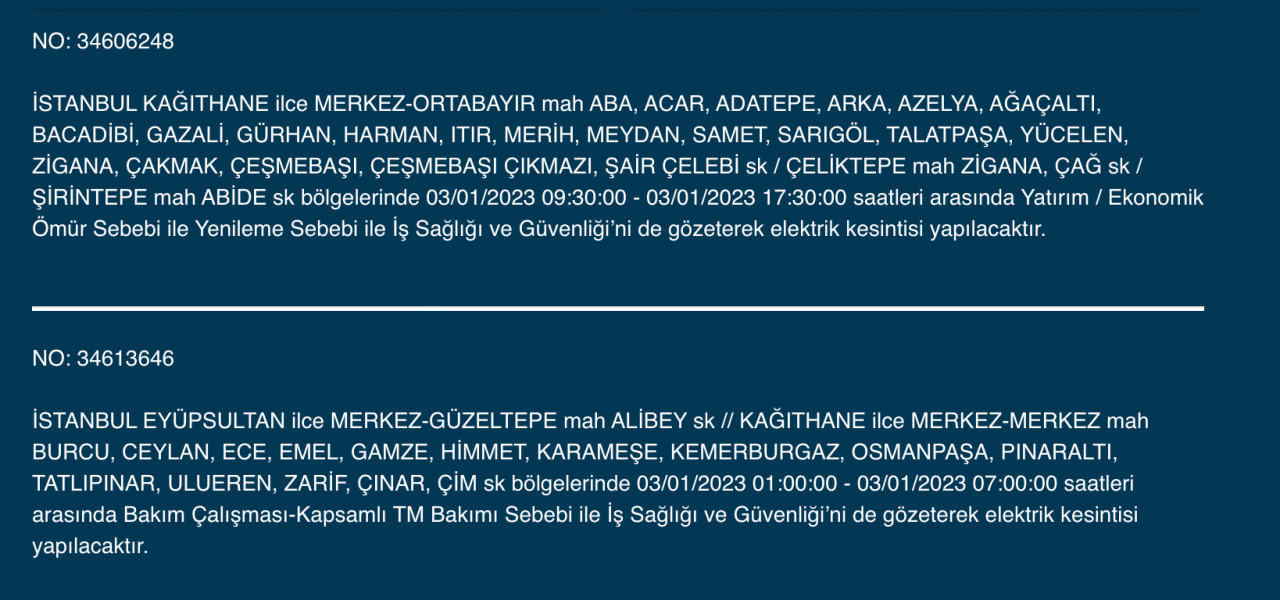 İstanbul’un çok sayıda ilçesinde elektrikler kesilecek (3 OCAK) - Sayfa 17