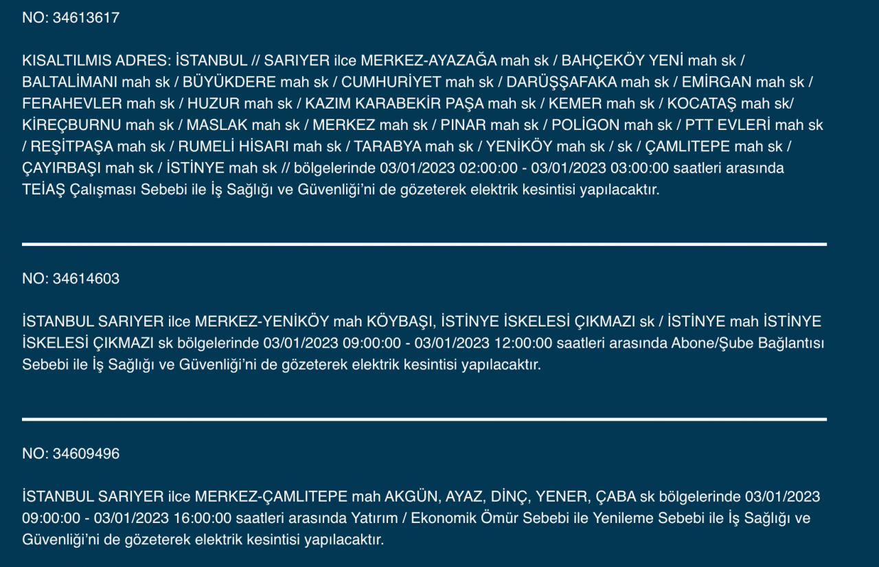 İstanbul’un çok sayıda ilçesinde elektrikler kesilecek (3 OCAK) - Sayfa 20