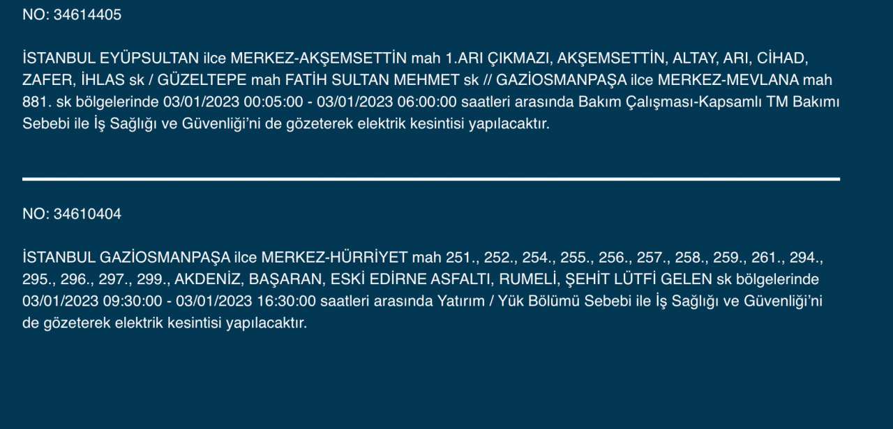 İstanbul’un çok sayıda ilçesinde elektrikler kesilecek (3 OCAK) - Sayfa 15
