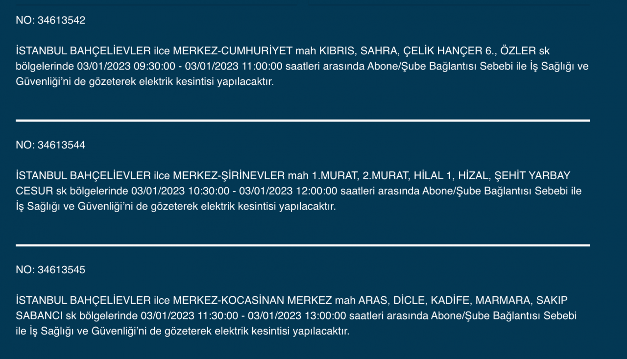 İstanbul’un çok sayıda ilçesinde elektrikler kesilecek (3 OCAK) - Sayfa 16
